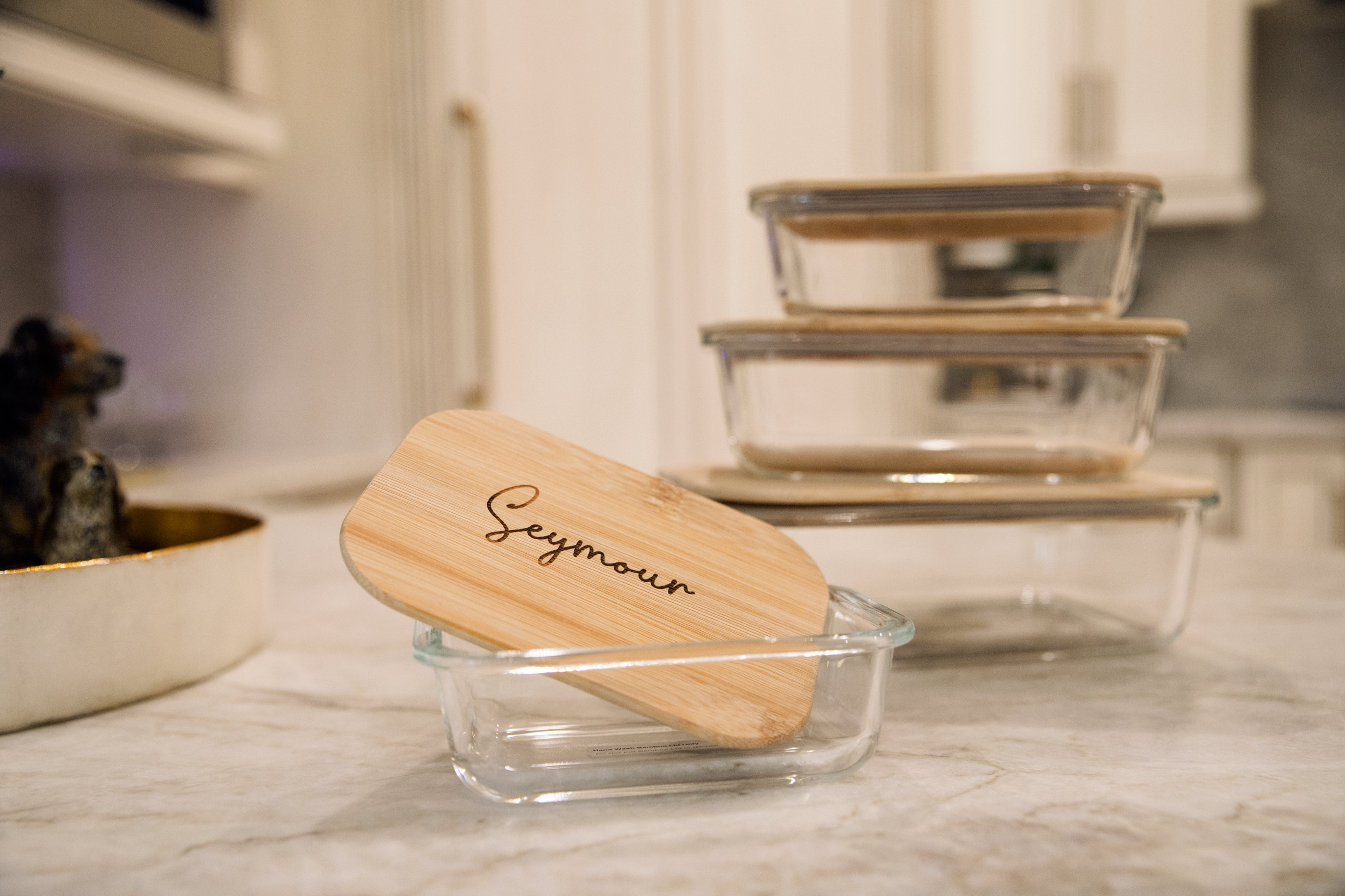 Set of Personalized Glass Containers with Bamboo Lids